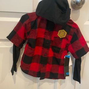 Boys 3T Hooded Buffalo plaid shirt with long sleeves